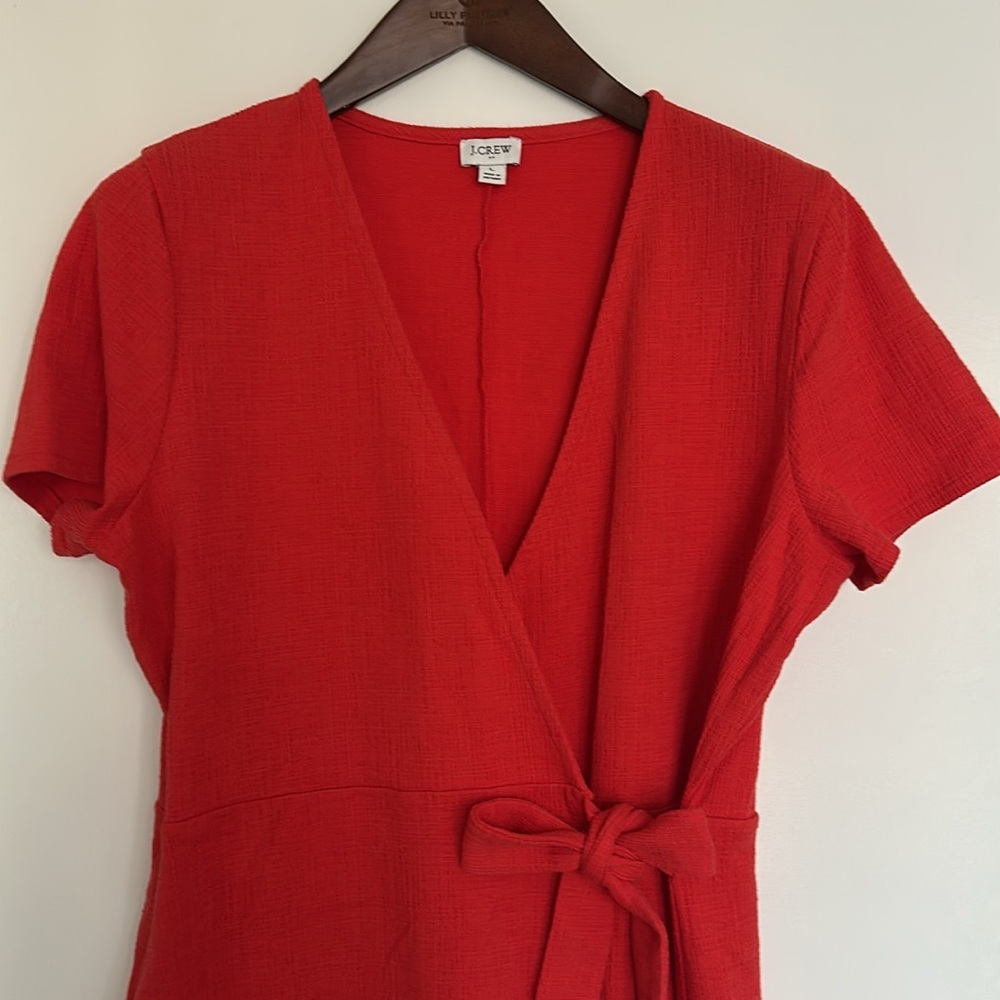 J.Crew Factory Orange Red Faux Wrap Short Sleeve Dress